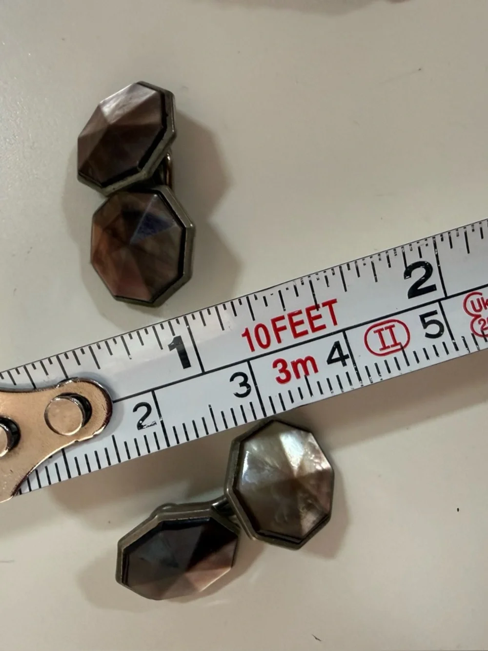 Vintage abalone shell art deco geometric octagon silver metal cufflink